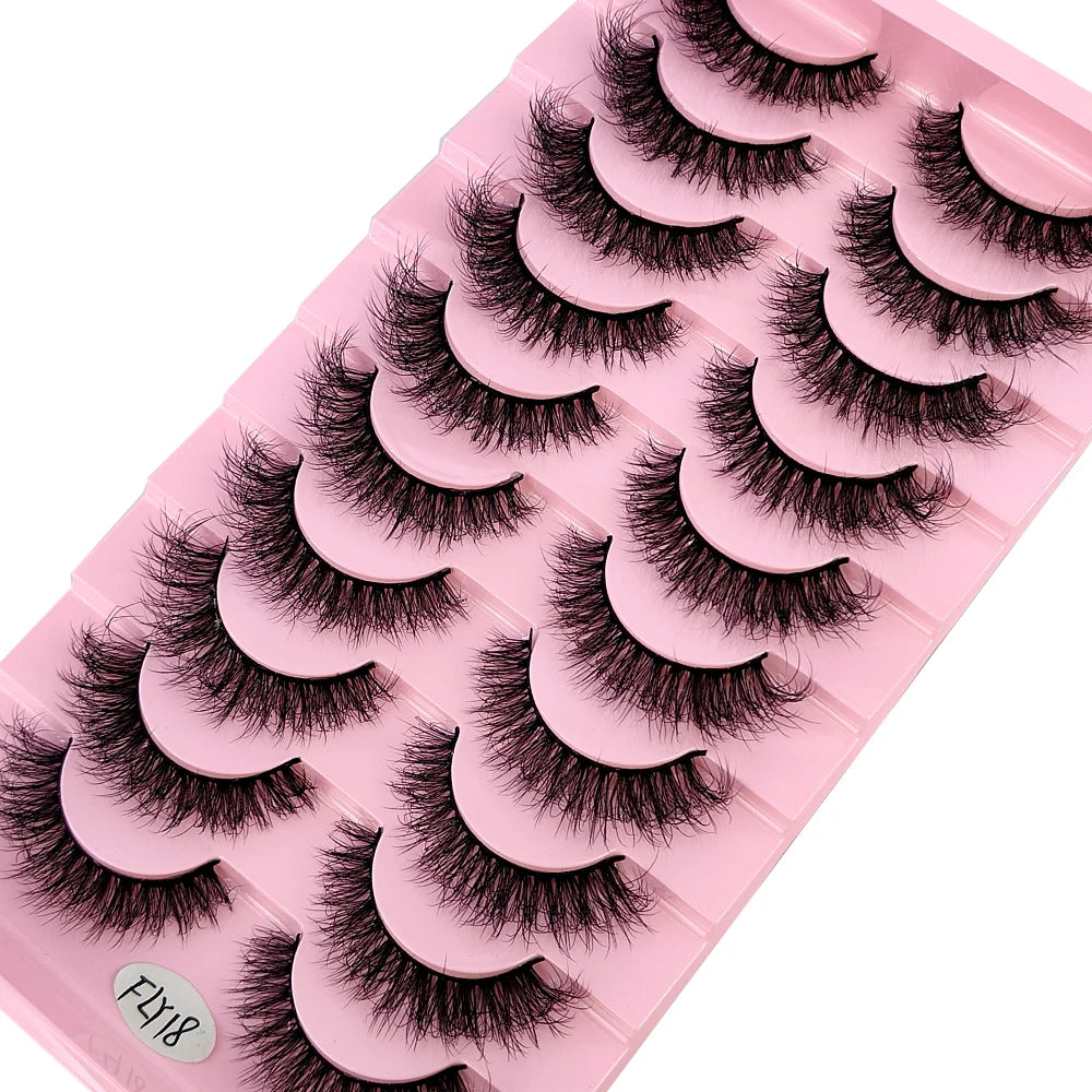 Faux Mink Strip Eyelashes in Ten-Pair Style Options, Synthetic Lash Fibers with Black Cotton Band Reference and Eighteen Codes for Everyday or Occasion Makeup