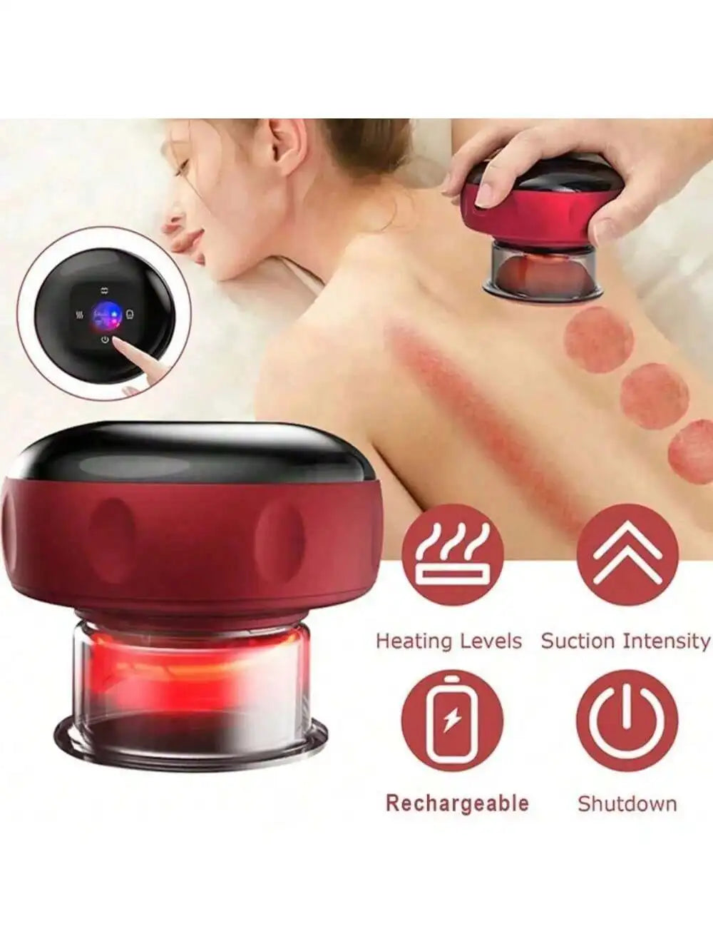 Vacuum Cupping Massage Device with Listed Heat and Scraping Functions, Electric Personal-Care Tool in Burgundy, Beige, red or red-1 Options for Home Routines