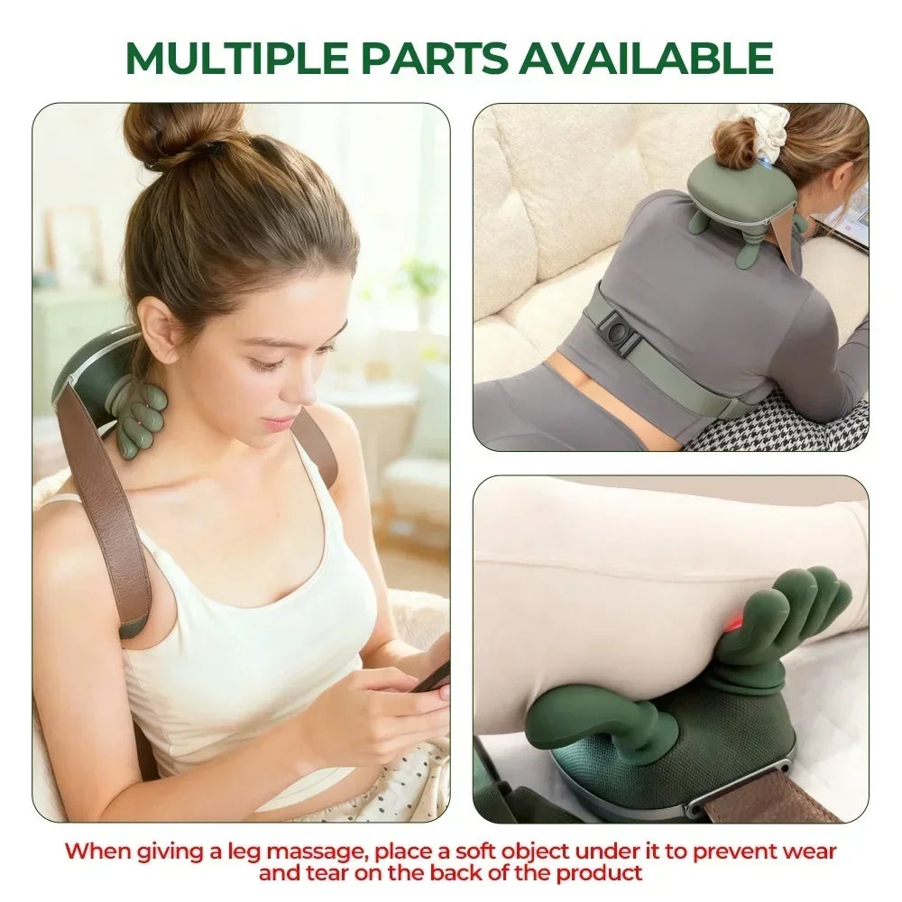 Kneading Neck and Shoulder Massager in Green with USB Type-C Option, Wireless Massage Shawl and Brushless Motor References for Adult Comfort Routines