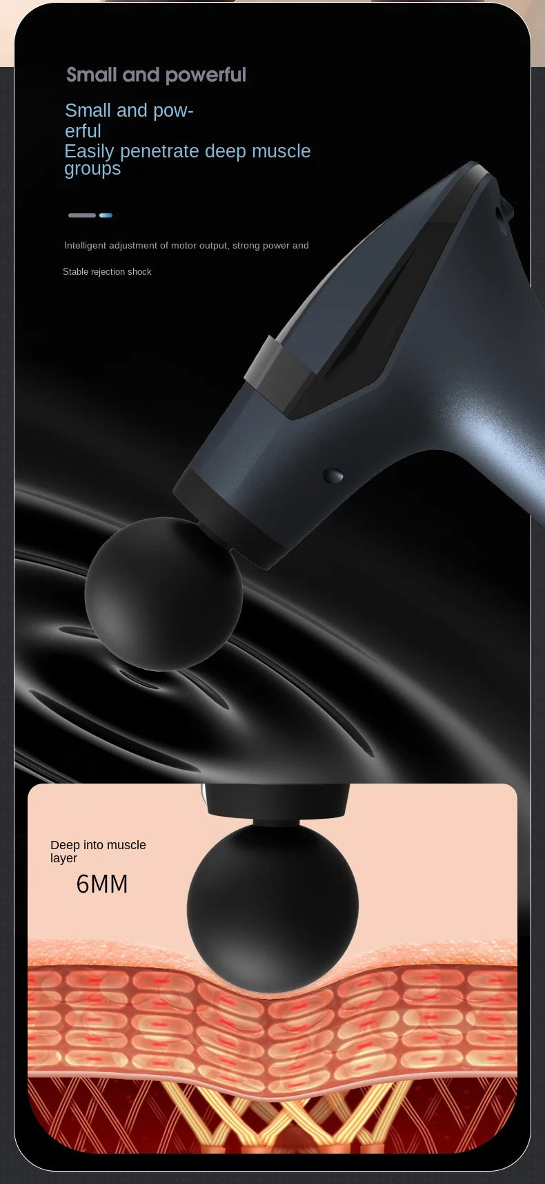 Long-Handle Massage Gun in Dark Gray with 1500mAh Battery, Type-C Charging and Listed 2600–3300rpm Motor Speed for Adult Personal Massage Routines