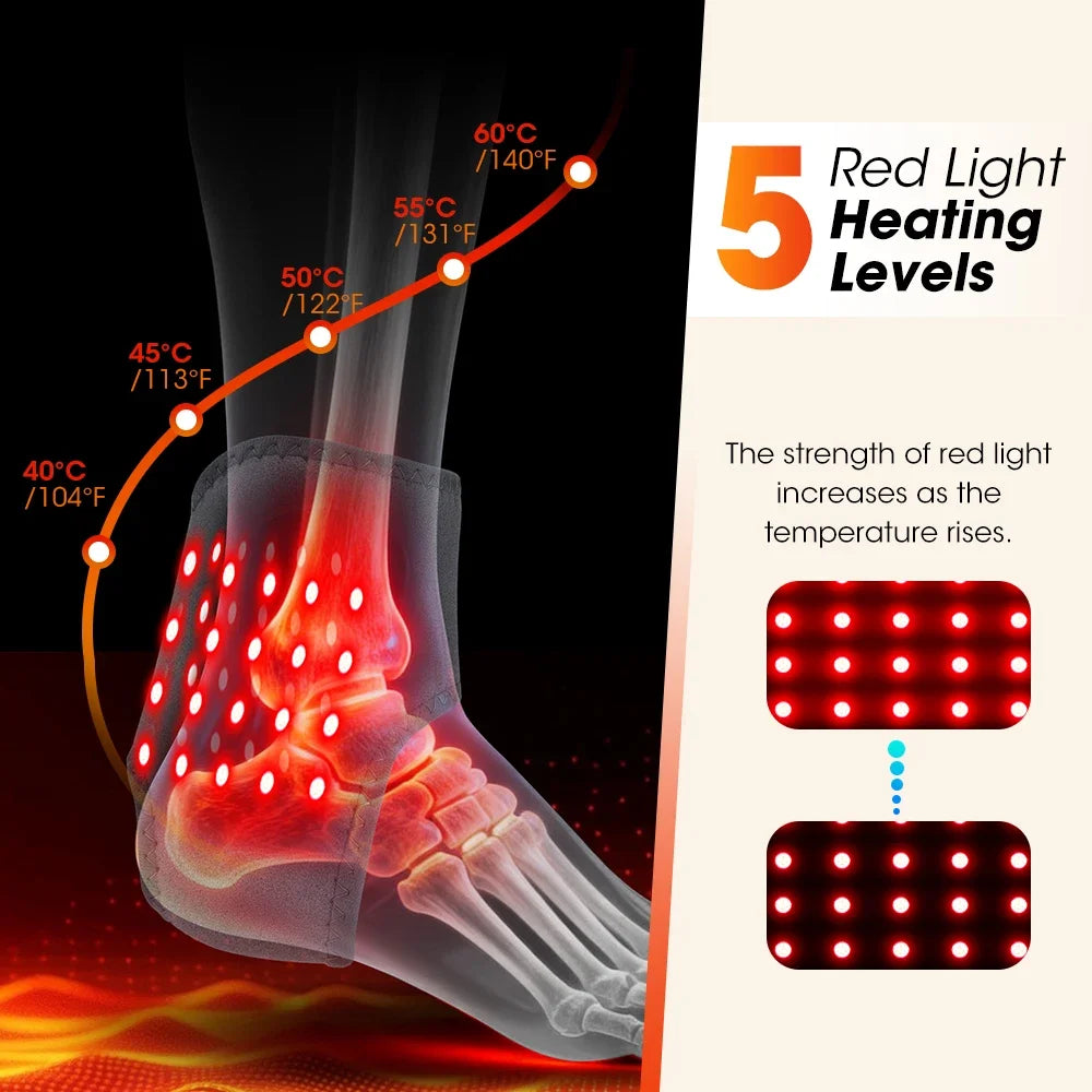 Rechargeable Ankle Heating Wrap XBL-8688A1, Red Light and 3 Vibration Modes with 1800mAh Battery, USB-C Charging and 1 or 2 Piece Options for Adult Personal Care