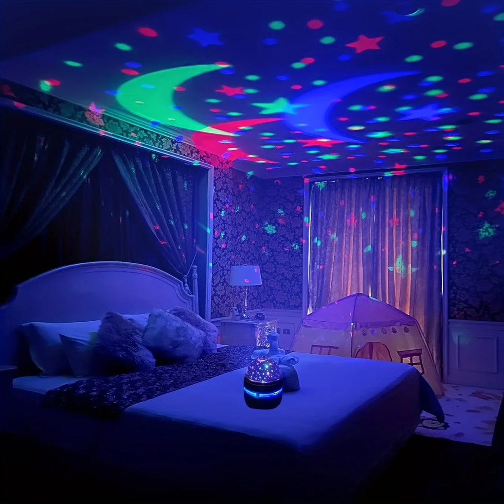 LED Moon and Star Projector with RGB Color Changes and Removable Lampshade, DC 5V Magic Ball Night Light with USB Cable for Bedroom and Home Decoration
