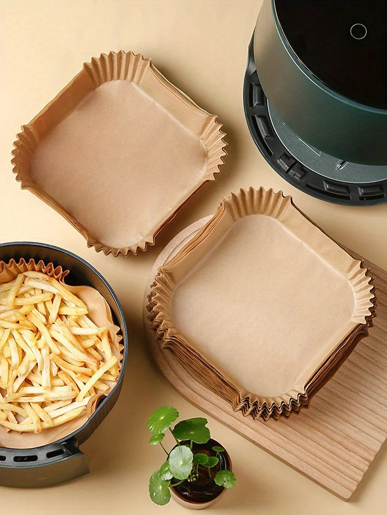 Air Fryer Baking Paper Liners, Listed 50-Pack Nonstick Cooking Paper for Compatible Basket Meal Preparation, Baking and Label-Approved Microwave Use