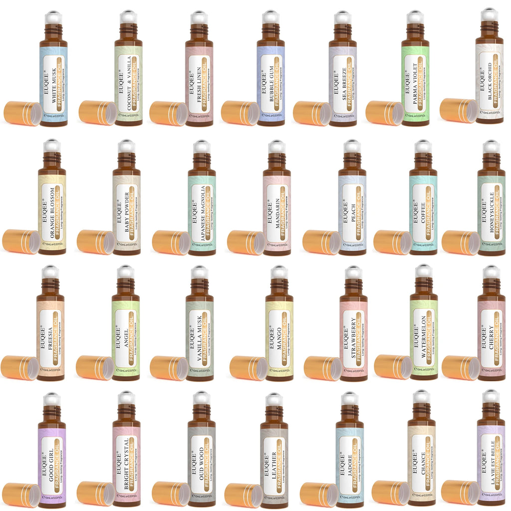 Fragrance Oil with 10ml Bottle and Listed Gift Box, EUQEE Source Reference with Thirty-Six Scent Options Including White Musk, Coconut Vanilla and Clean Cotton