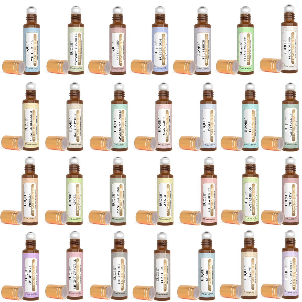 Fragrance Oil with 10ml Bottle and Listed Gift Box, EUQEE Source Reference with Thirty-Six Scent Options Including White Musk, Coconut Vanilla and Clean Cotton