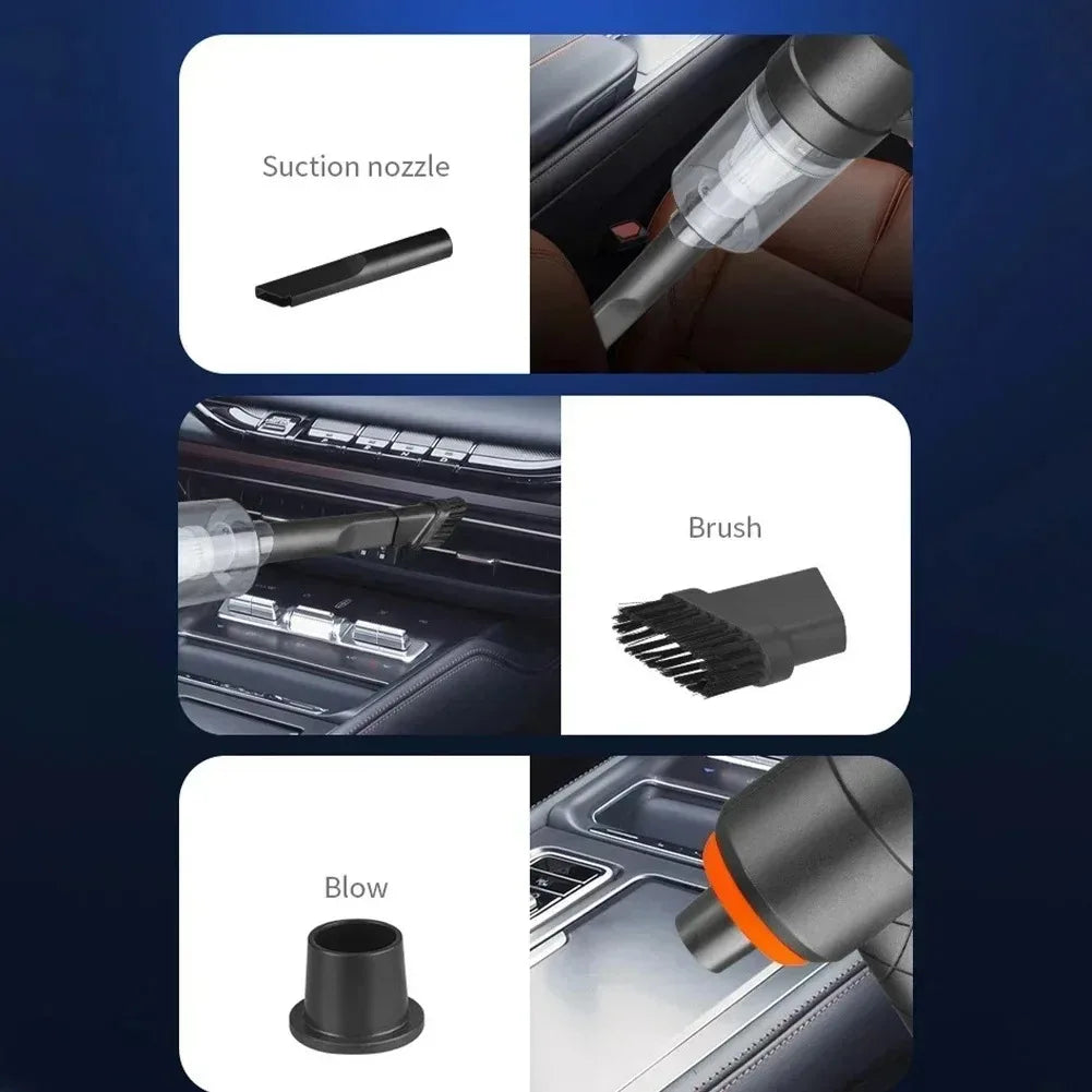 Black Mini Cordless Car Vacuum Cleaner with USB Charging, Listed 1200mAh Battery and 9000Pa Suction Reference for Vehicle Interior and Household Spot Cleaning