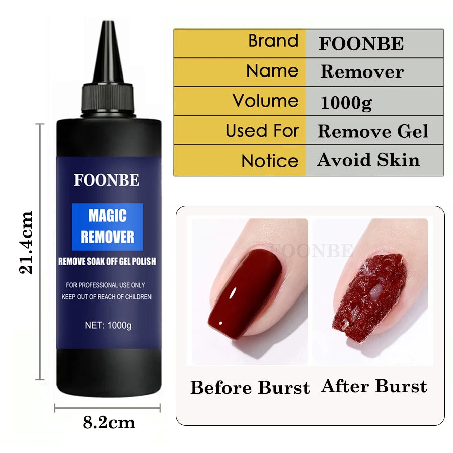 Bulk Gel Polish Remover with 330g, 580g or 1KG Option Labels, Magic Burst Remover for UV Semi-Permanent Nail Varnish and Adult Manicure Routines