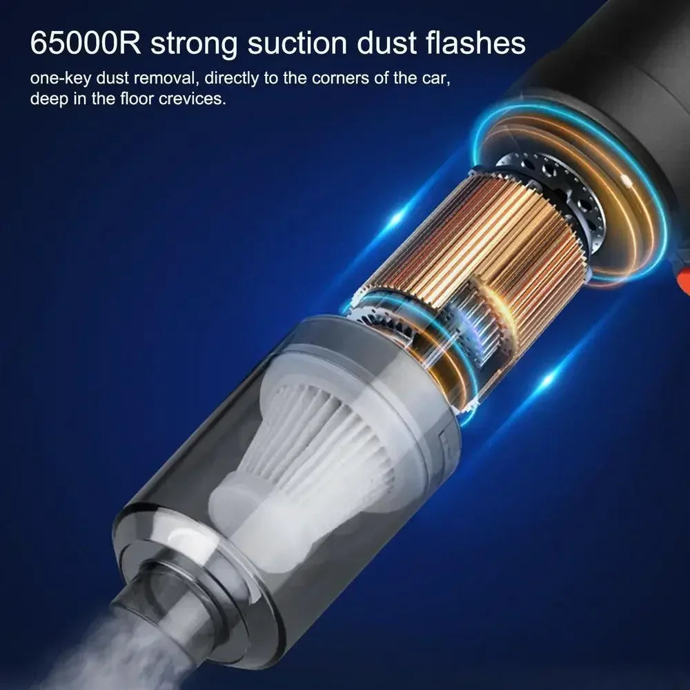 Black Mini Cordless Car Vacuum Cleaner with USB Charging, Listed 1200mAh Battery and 9000Pa Suction Reference for Vehicle Interior and Household Spot Cleaning