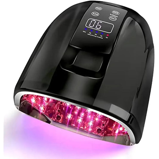 Cordless UV LED Nail Lamp with Mirror Bottom, 45 LEDs and Four Timer Settings, Rechargeable Manicure Light in Gold, Black or White with Plug Options