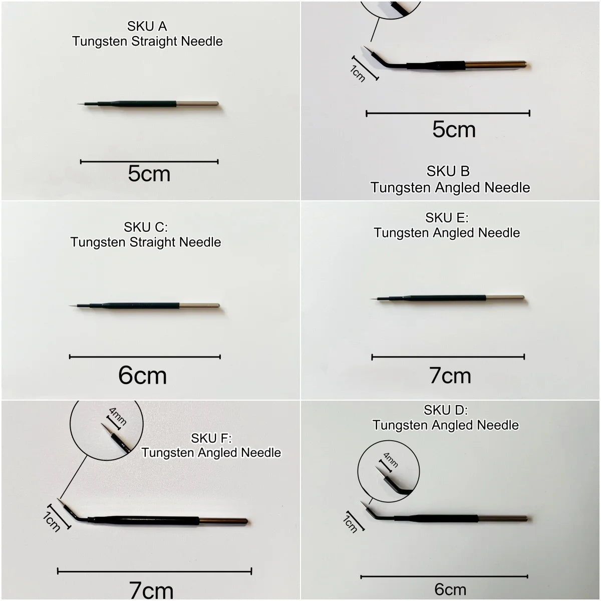 Tungsten Electrosurgical Needle Electrode, Single Non-Sterile Accessory with Listed 2.36mm Shaft for Compatible Monopolar Pencils, SKU A to F Options