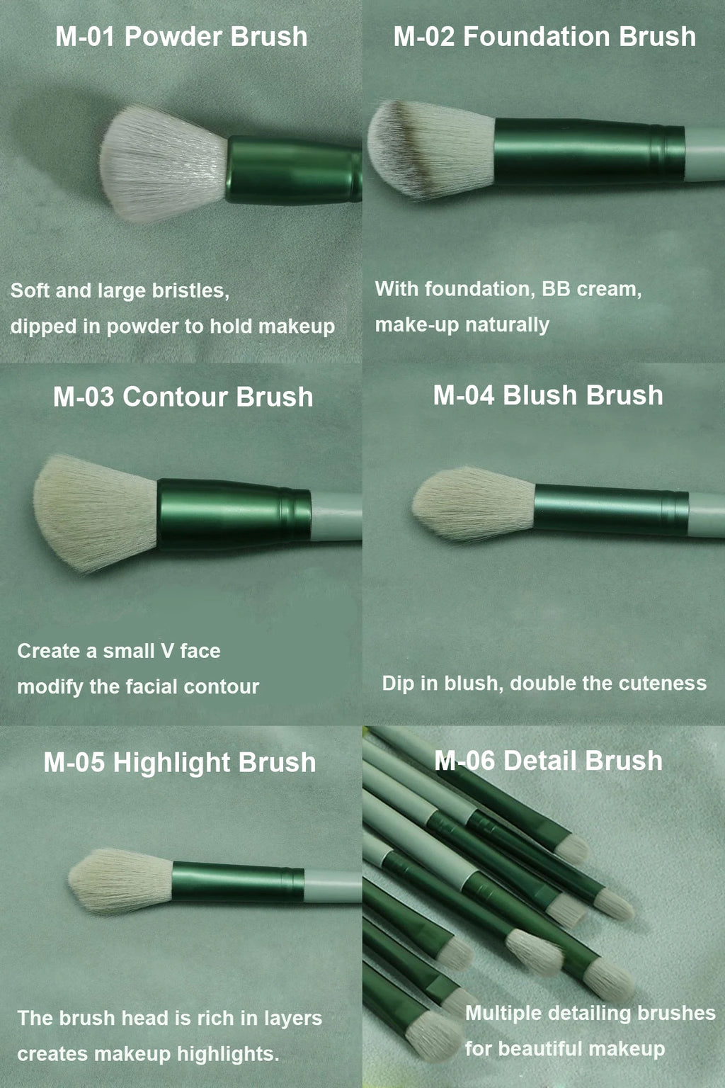 Synthetic Makeup Brush Set with Soft Fibers, Plastic Handles and Aluminum Ferrules, Color Choices and Select Bag Options for Foundation, Eyeshadow and Blush