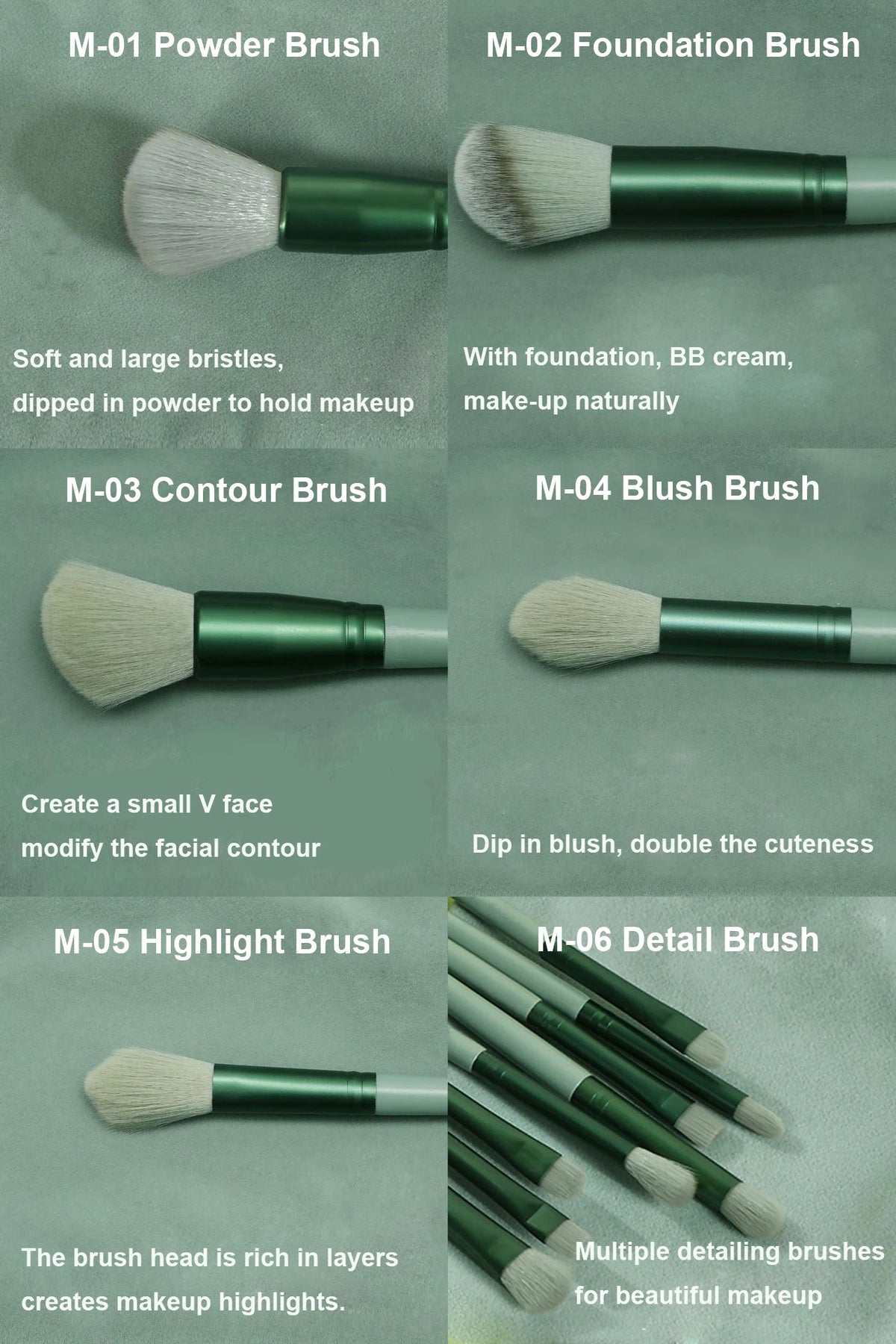 Synthetic Makeup Brush Set with Soft Fibers, Plastic Handles and Aluminum Ferrules, Color Choices and Select Bag Options for Foundation, Eyeshadow and Blush