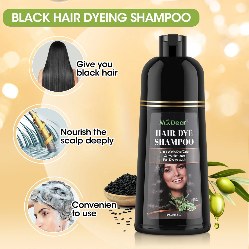 Black Hair Dye Shampoo for Adult Gray Coverage, Listed 500ml Options for Men and Women Seeking At-Home Black Hair Color with Shampoo-Style Application