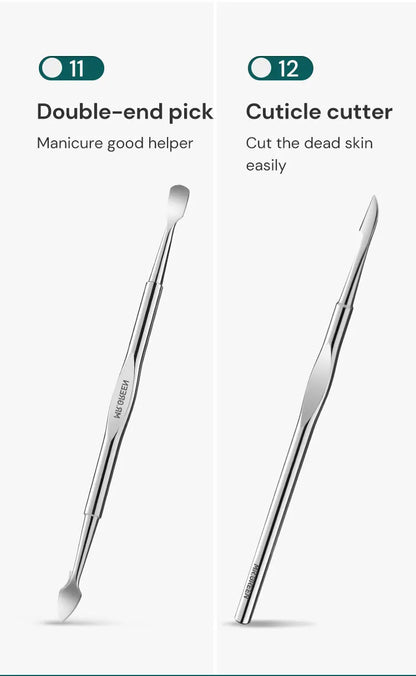 Manicure and Pedicure Kit MR.GREEN Mr-6012 with 12 Listed Stainless Steel Accessories and Portable Leather Case for Adult Home Grooming and Travel