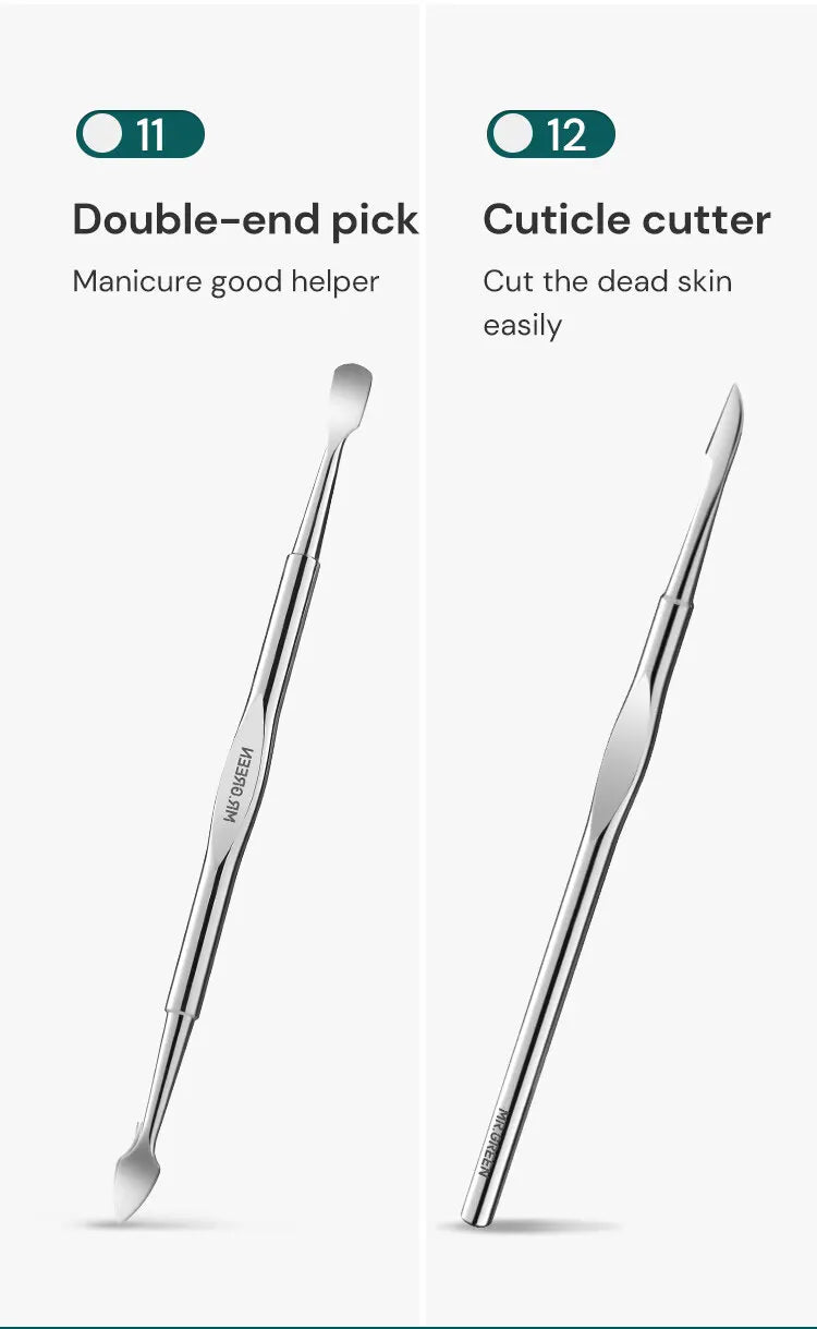 12-in-1 Manicure Set by MR.GREEN, MR-6012 Stainless Steel Personal Grooming Kit with Portable Leather Case for At-Home Nail Care and Travel Organization