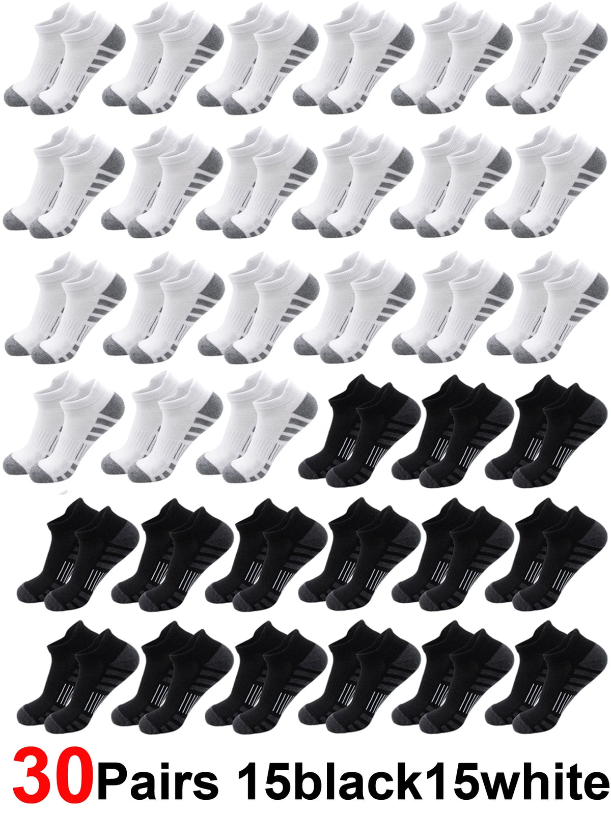 Cushioned Ankle Running Socks with Low-Cut Tab Design, Polyester Athletic Multipacks in 6, 12, 24 or 30 Pairs for Men's and Women's Workouts and Daily Wear