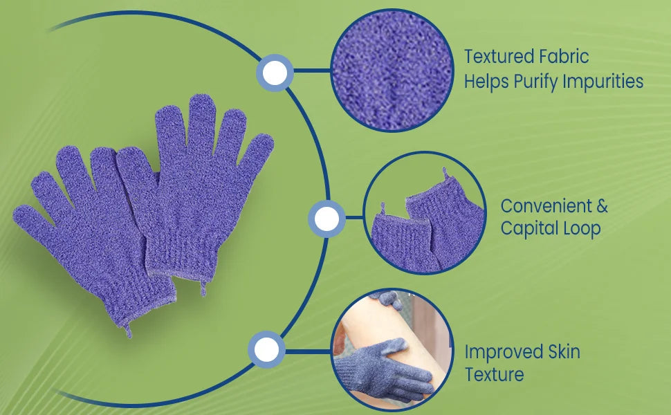 Exfoliating Bath Gloves, Double-Sided Body Scrubbing Accessories in Random Colors with 1, 3, 5 or 10 Individual Pieces for Adult Shower and At-Home Spa Routines