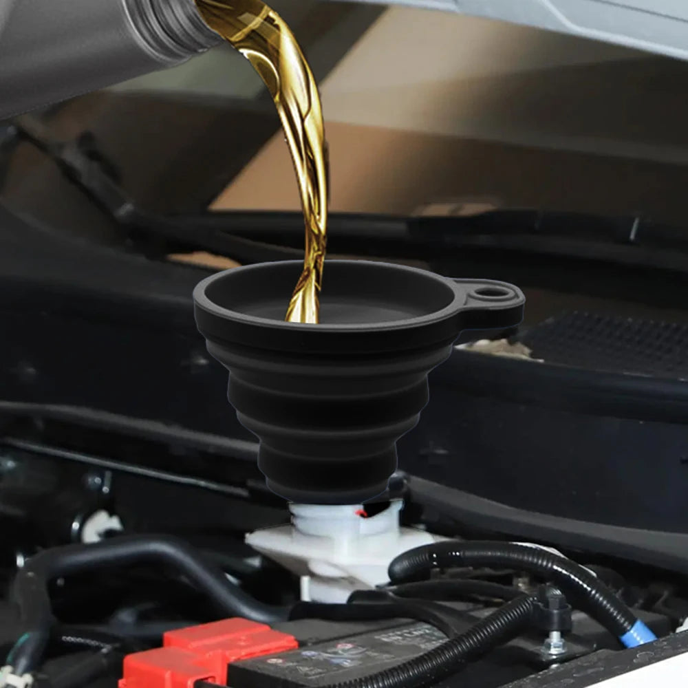 Collapsible Silicone Car Funnel for Compatible Liquid Transfer, Small 6cm or Large 8.5cm Width with 1, 2 or 4-Piece Choices and Foldable Garage Storage Design