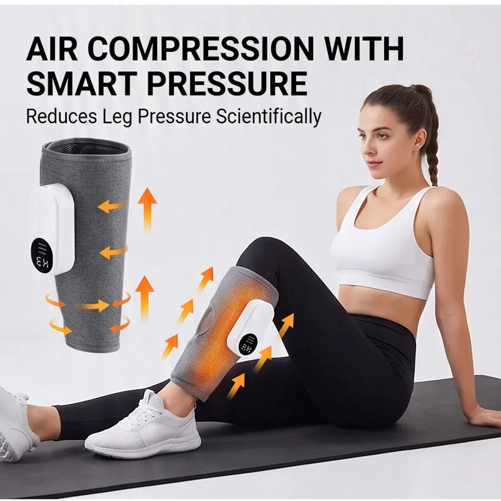 Heated Calf Compression Massager with Three Heat Settings, Three Massage Modes and Intensities, 2000mAh Battery and USB-C Charging in Single or Pair Options