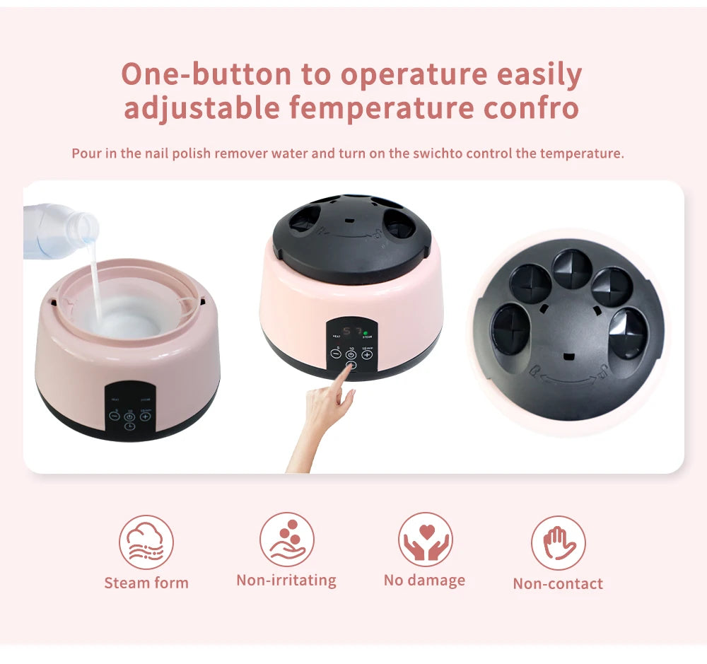 One-Hand Nail Steamer for Gel Polish Removal with Listed Auto Shut-Off Feature, 110–120V US or 220–240V EU Options for Adult Home Manicure Routines
