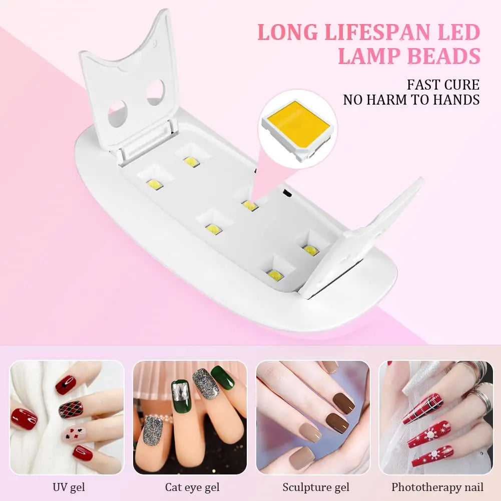 Mini UV LED Nail Lamp by LINMANDA, Portable 6W USB Gel Polish Curing Light with 45s and 60s Timer Settings in Pink and White Option Labels