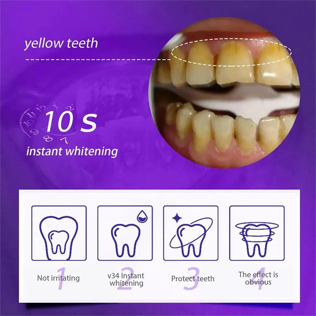 V34 Purple Toothpaste Serum with Color-Correcting Concept, 1-Piece, 2-Piece or Seven-Piece Box Options for Label-Guided Adult Oral Care Routines