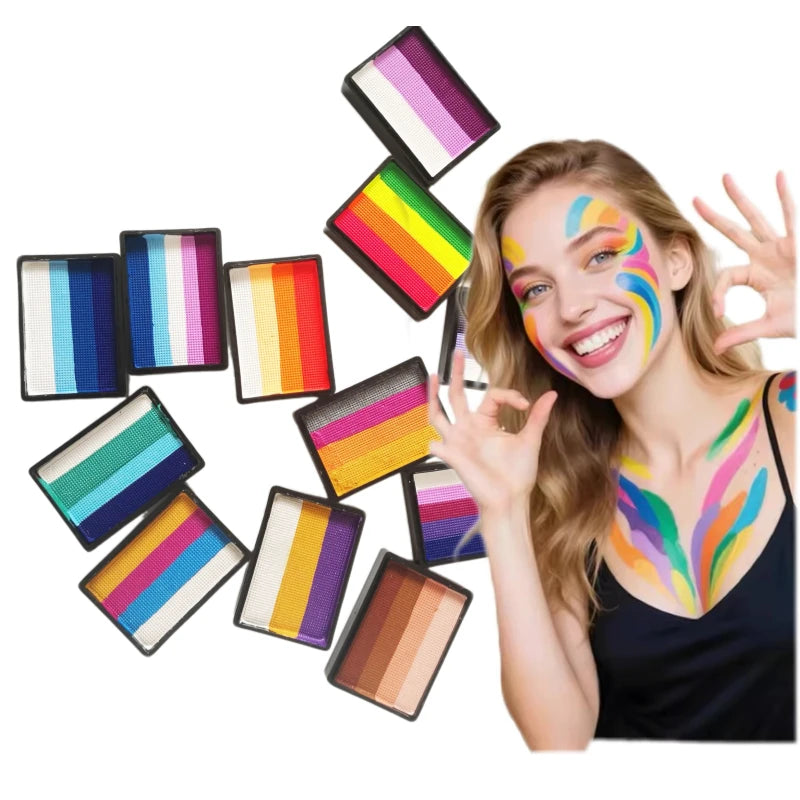 Rainbow Split Cake Face Paint with Listed 30g Water-Activated Formula, L30 and NL30 Color Options for Costume Body Art, Halloween and Party Designs