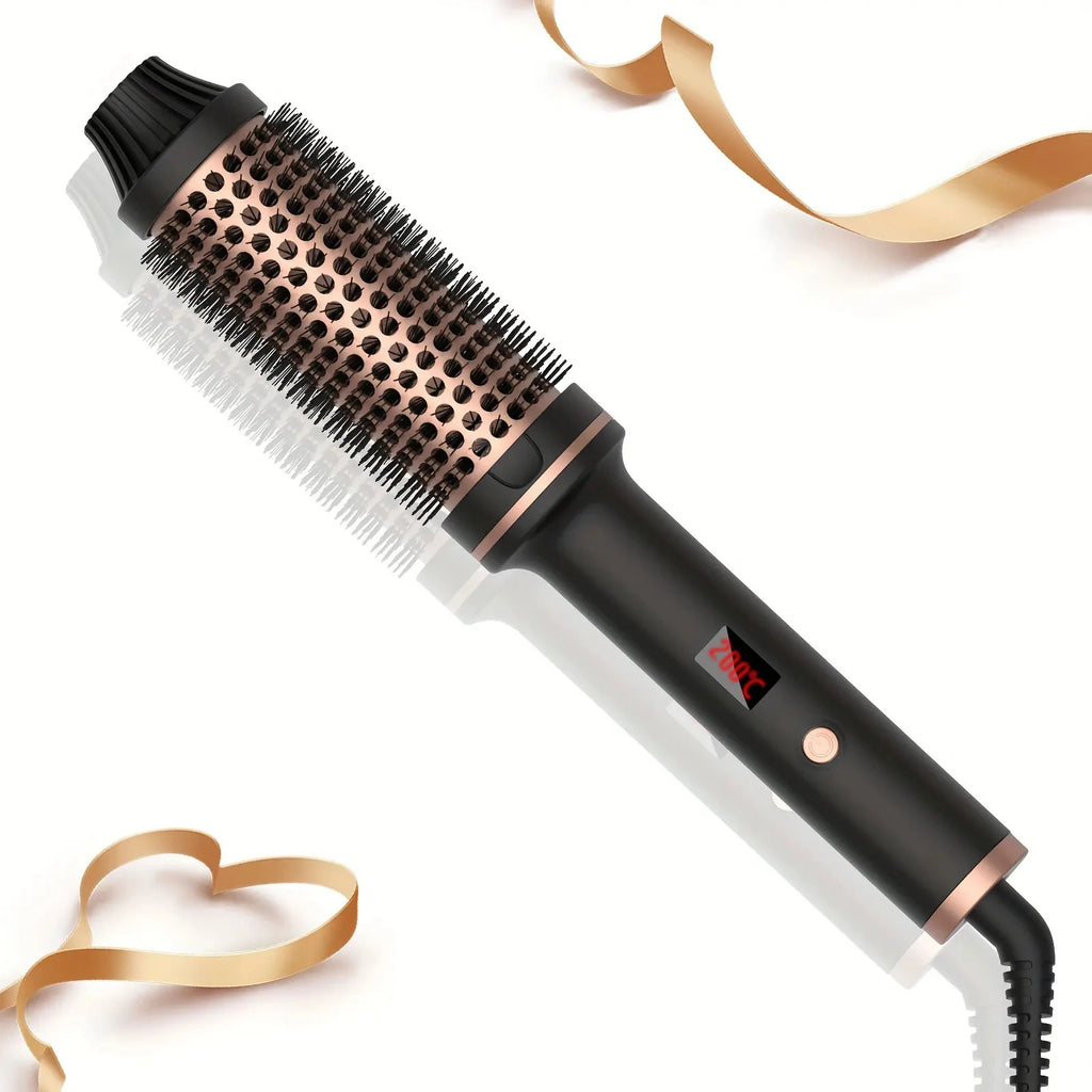 Heated Curling Brush with LCD Display and Listed 60-Minute Auto-Off, Black or Pink Thermal Hair Styler with Four Regional Plug Choices and No Hot-Air Function