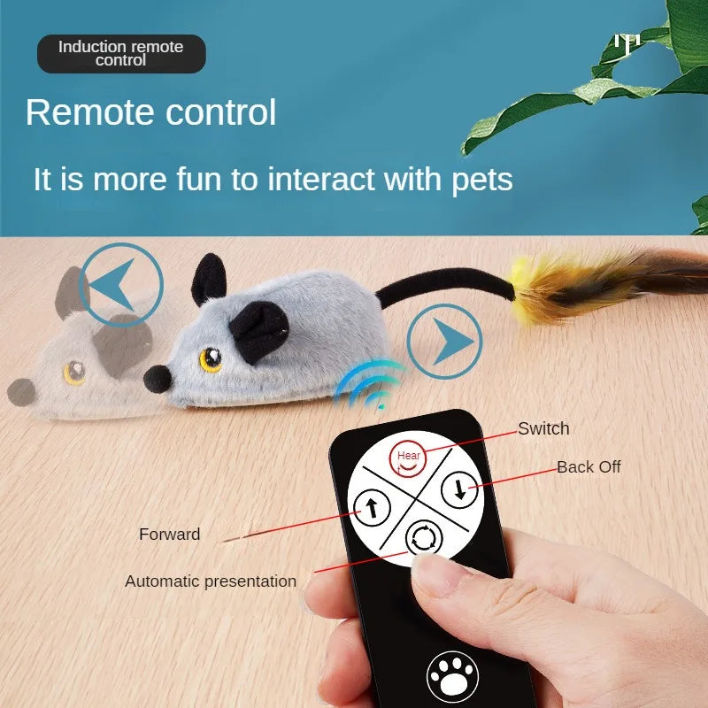 Electric Mouse Cat Toy with Touch-Sensing Wording, Grey, Yellow or Blue Rat Colors and Rechargeable, Remote-Controlled or XXL Labels for Indoor Pet Play