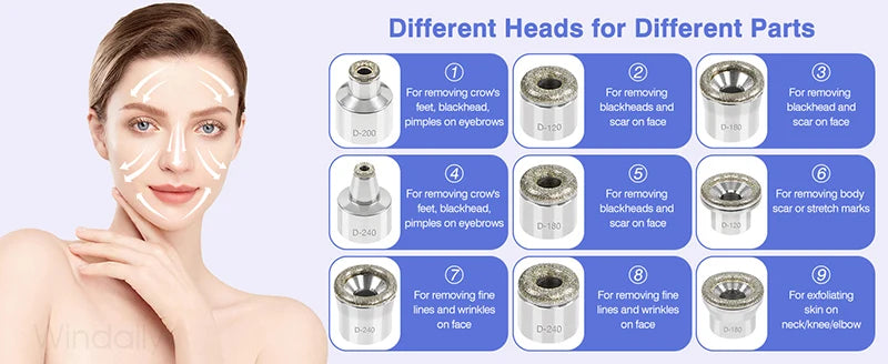 Cordless Diamond Microdermabrasion Device with Replaceable Tip References, Nine-Head Five-Level or Four-Head Three-Level Options for Adult Facial Beauty Routines