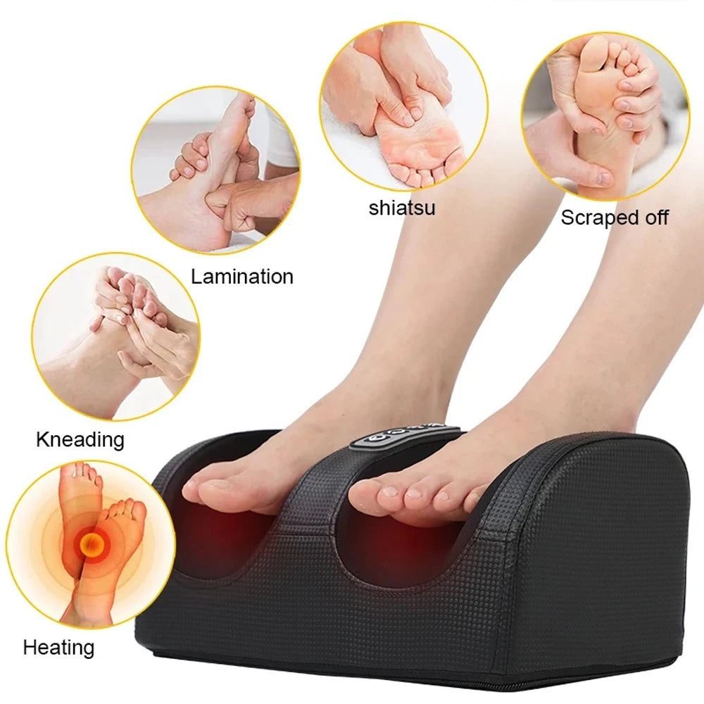 12-Node Heated Foot Massager with Shiatsu-Style Kneading, 3 Speed Levels, Reversible Rotation and 15-Minute Auto Shutoff for Home Relaxation