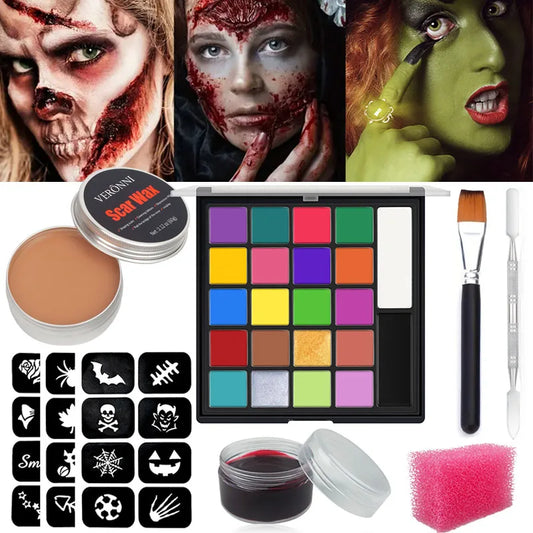 22 Color Face Paint Palette and SFX Makeup Kit Options for Halloween, Cosplay and Stage Costumes, with Brush Bundle Choices for Creative Body Art