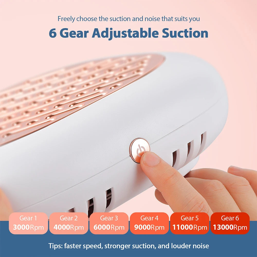 Two-Filter Nail Dust Collector with ABS Body, Adjustable Suction and Listed 23 x 22.5 x 6.9cm Size, Grey, Rose, Silver or Pink Manicure Vacuum Options