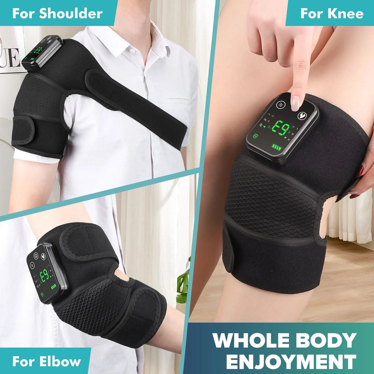 Rechargeable Heated Knee Wrap with Vibration, Listed 4000mAh Battery, Three Heat and Three Massage Levels with Straps for Knee, Shoulder or Elbow Use