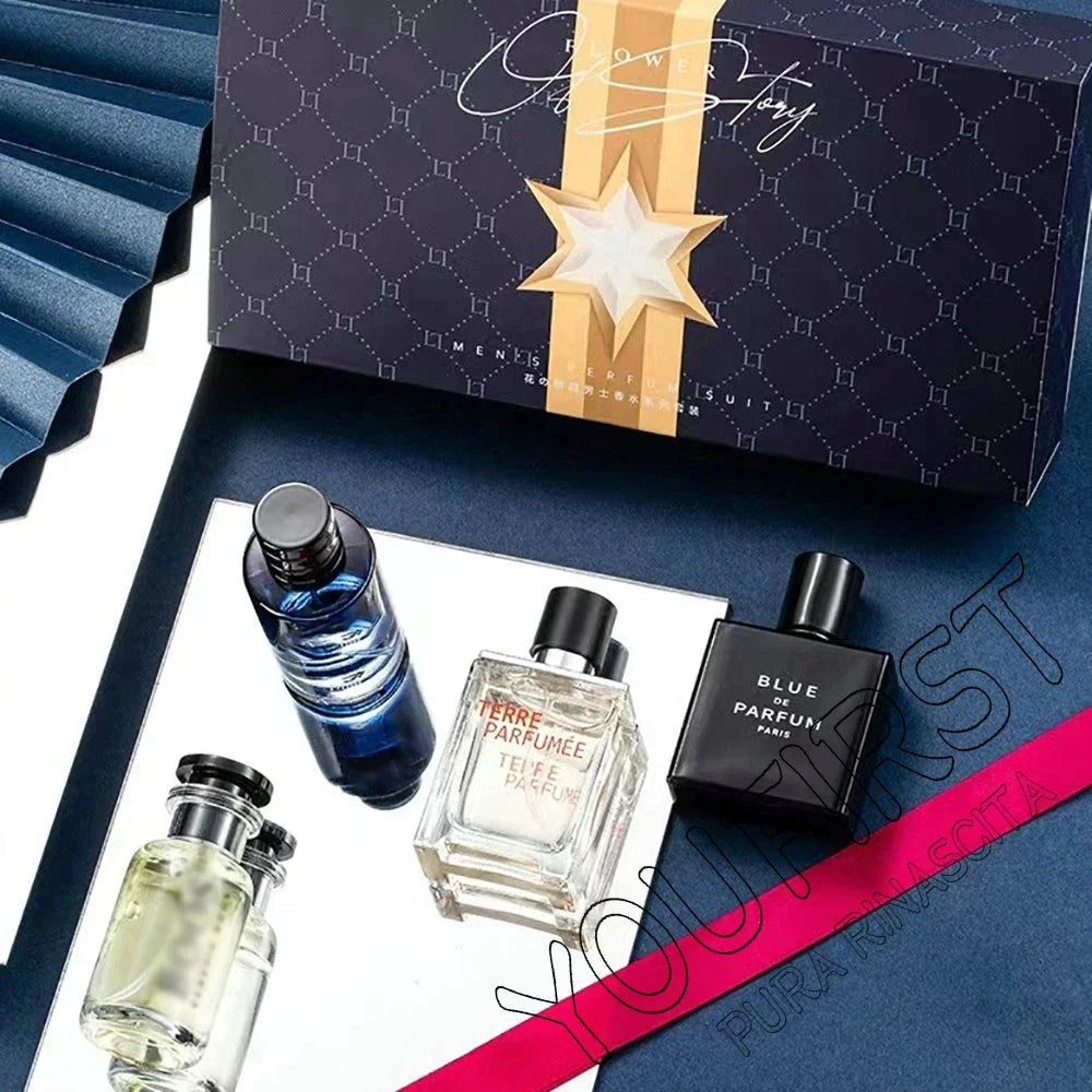 Mens Cologne Spray with 100ml Option Label and Floral Fruity Scent Reference, Gift Box and Four-Piece Set Wording for Personal Fragrance and Gift Selection