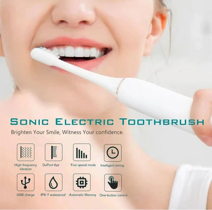 USB Rechargeable Electric Toothbrush for Adults, X3 Six-Mode Soft Bristle Brush with Two-Minute Cycle, 30-Second Reminders and Four-Head Option Labels