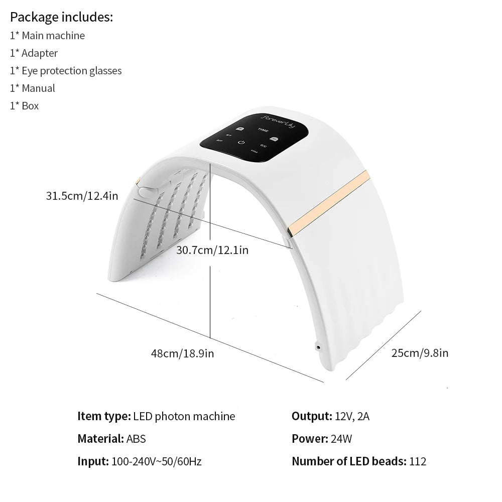 LED Beauty Light Machine with Foldable Face and Body Design, Seven Color and Heating Model References, Eye Protection and Regional Plug Options