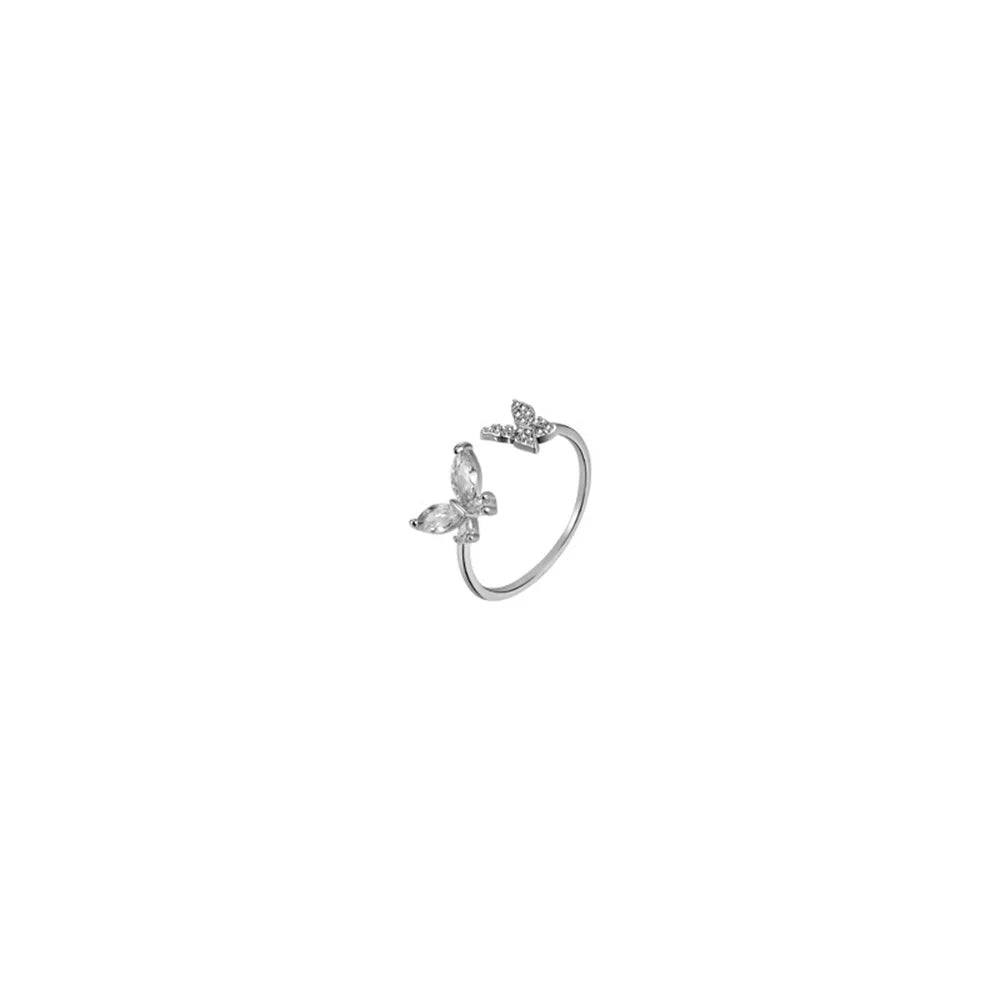 Butterfly Ring for Women with Adjustable Open Band and Silver-Color Finish, NJ-926 Fashion Jewelry for Casual Outfits, Party Looks and Gift Selection