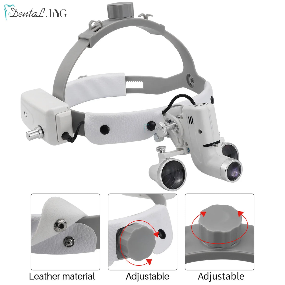 Dental Loupes with LED Headlight, 2.5X or 3.5X Binocular Magnifier with Listed 5W Light, Adjustable Brightness and Spot, US or EU Plug Options