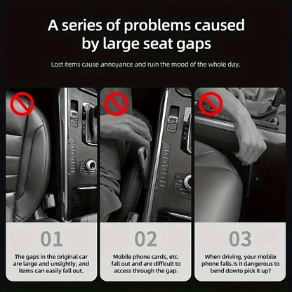 Dual-Groove Car Seat Gap Filler, 2-Piece Black PU Organizer Strips for Compatible Seat-to-Console Gaps, Small Essentials and Everyday Vehicle Interior Storage