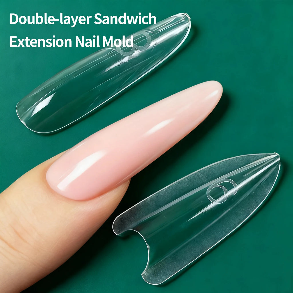 Clear Sandwich Nail Dual Forms by Nailpop with Listed 240-Piece Quantity, Coffin or Oval Options for French Manicure and Builder Gel Nail Extensions