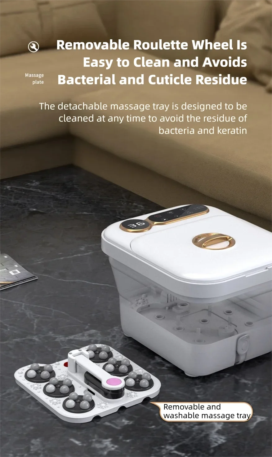 Heated Foldable Foot Spa H9802A with Listed Touch Controls, Temperature Settings and Detachable Roller Massage Plate for Home Foot Care, EU Plug Option