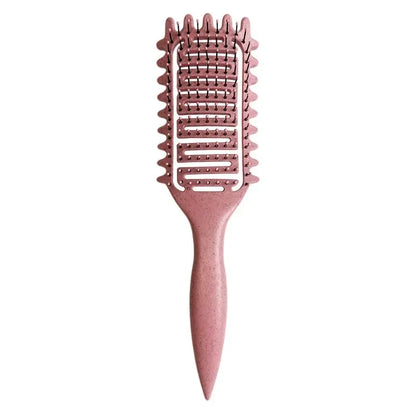 Curl Styling Detangling Brush with Hollow Vented Design, Wheat Straw and Nylon Materials, Single 24cm Hair Tool in Purple, Pink, Beige or Green