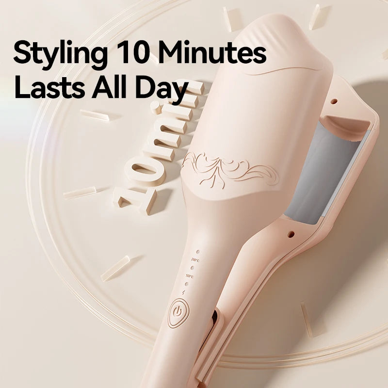 40mm Hair Waver in Beige, Corded Ceramic-Coated Wave Styling Iron with Listed Adjustable Heat, Regional Plug Choices and Without-Box Packaging Option