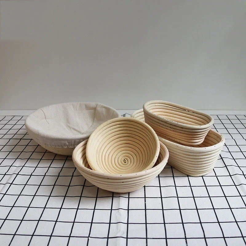Rattan Bread Proofing Basket with Listed Linen Liner, Round or Oval Sourdough Banneton Selections and Separate Tool or Multi-Piece Options for Home Bread Making