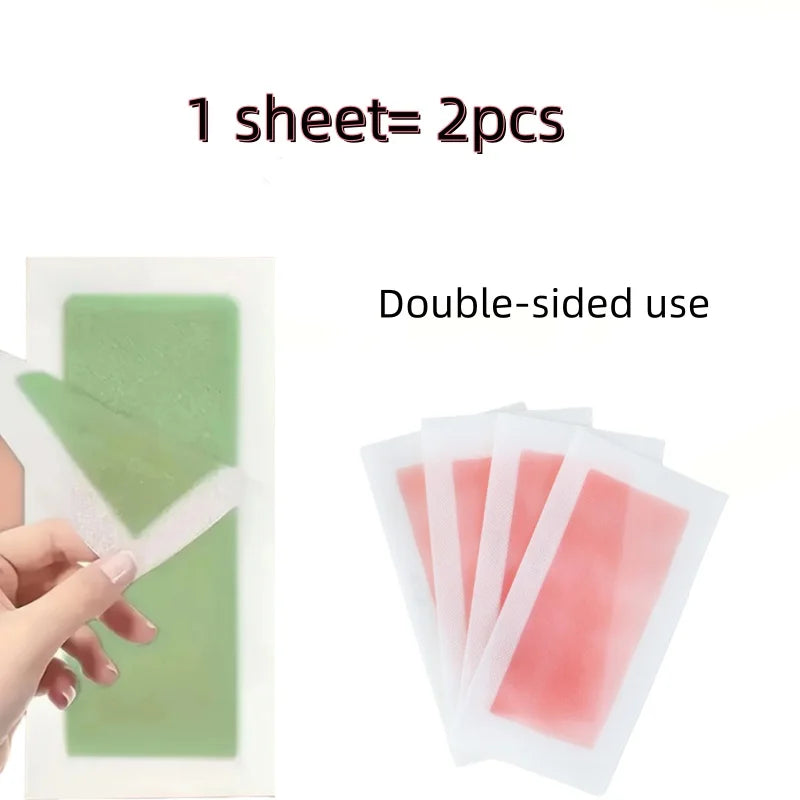 Cold Wax Strips for Hair Removal in Pink or Green, Depilatory Wax Paper with 10, 20 or 100-Piece Pack Options for At-Home Personal Care and Waxing Routines