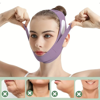Face Lift Band with Graphene Fiber, Washable Reusable Chin and Jawline Beauty Strap for At-Home Personal Care in Green or Purple