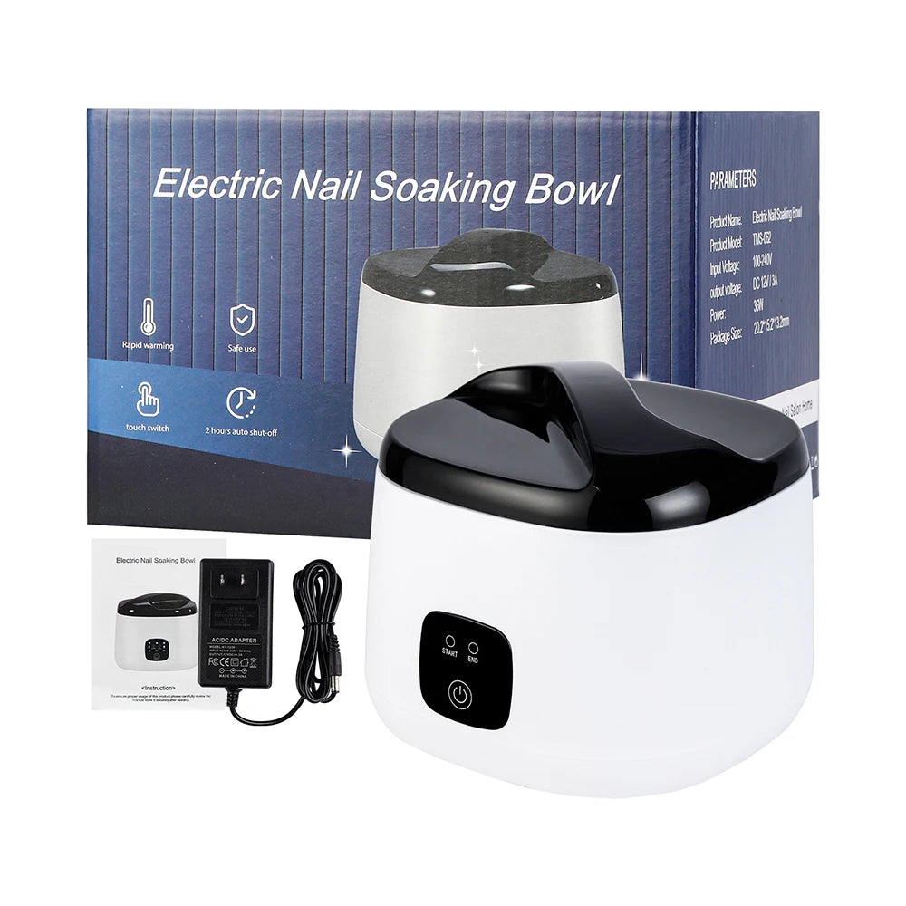 Electric Nail Soaking Bowl with Five-Finger Liner, Listed 36W Power, One-Button Control and Two-Hour Shut-Off, US, EU, UK or AU 100–240V Options