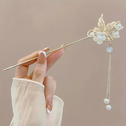 Tassel Hair Stick for Women, Chinese-Style Floral Alloy Hairpin with Single and 6-Piece Options for Buns, Wedding Updos and Everyday Hairstyles