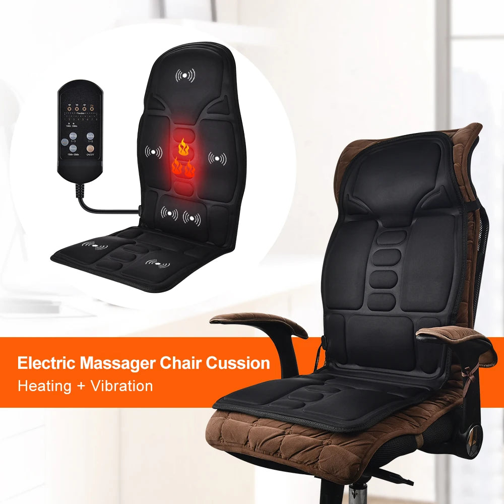 Heated Vibration Seat Massager Type B with Seven Listed Motors, Eight Modes, Three Intensity Levels and 15 or 30 Minute Timers for Home Office Relaxation